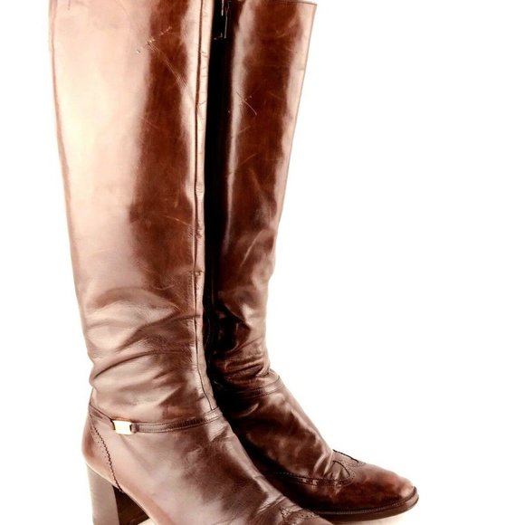 Salvatore Ferragamo Tall Boots Womens 7 Brown Leat - Picture 1 of 8